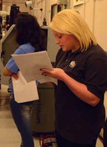 WNDU Reporter Christine Karsten changing some notes before going on air
